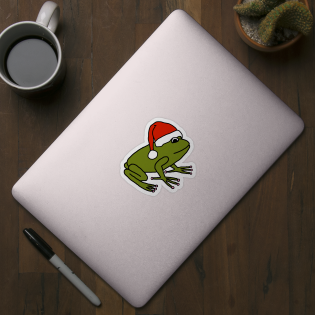 Cute Frog Wearing a Christmas Santa Hat by ellenhenryart